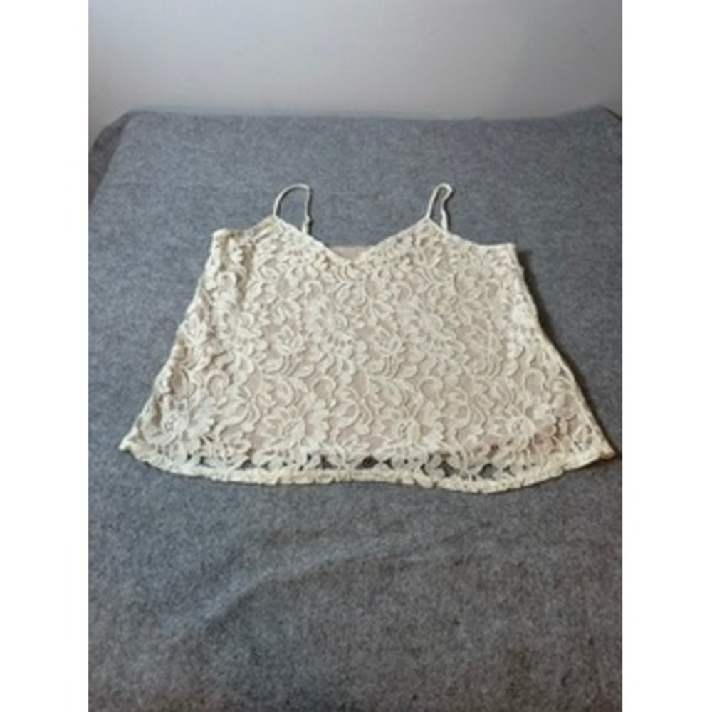 Socialite Womens Floral Lace Camisole Top Cream V-Neck Adj Straps Large Romantic